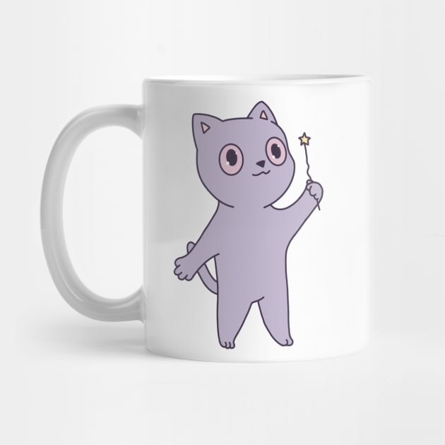 Cute purple cat illustration magic wand by maoudraw